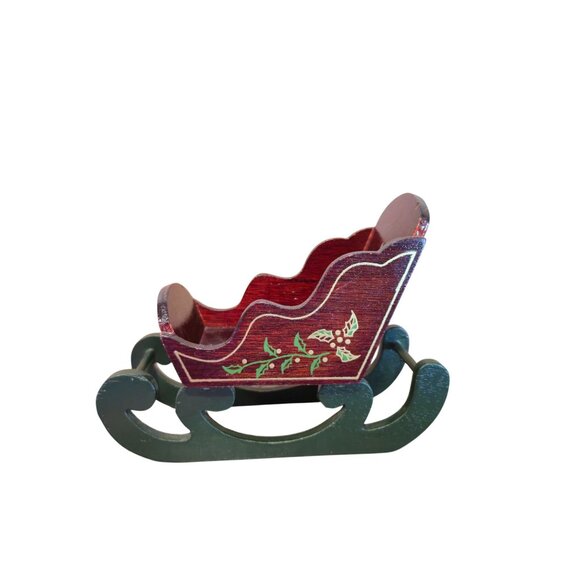 Vintage Wooden Victorian Holiday Sleigh With Holly Design Christmas decor - Picture 4 of 7
